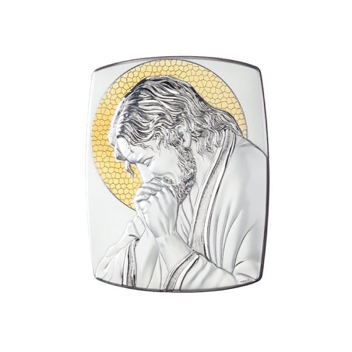 银浮雕木板圣像-基督-银金色-13x10.5cm Catholic religious art