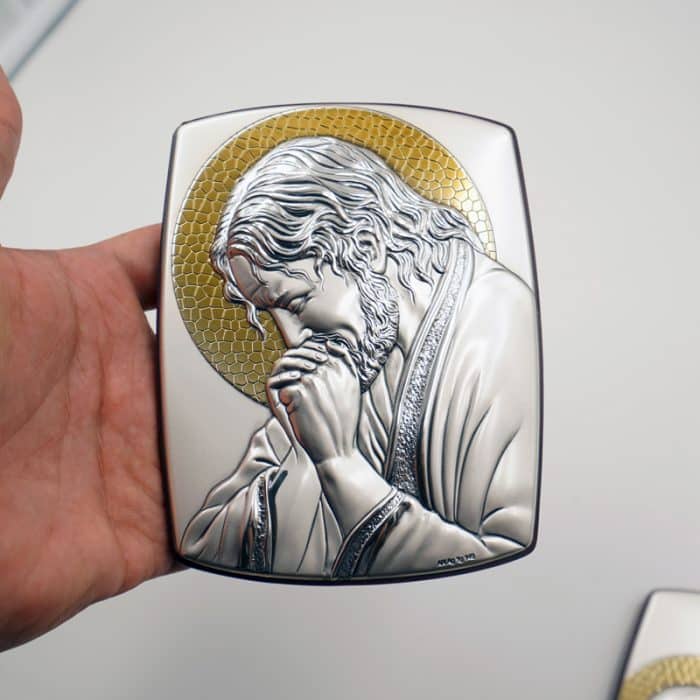 银浮雕木板圣像-基督-银金色-13x10.5cm Catholic religious art