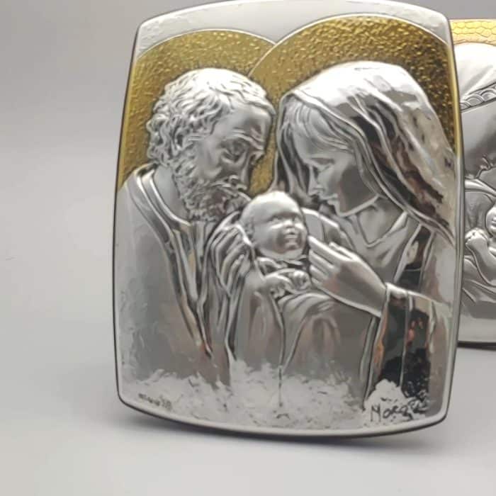 银浮雕摆台-圣家-银金色-13x10.5cm Catholic religious art