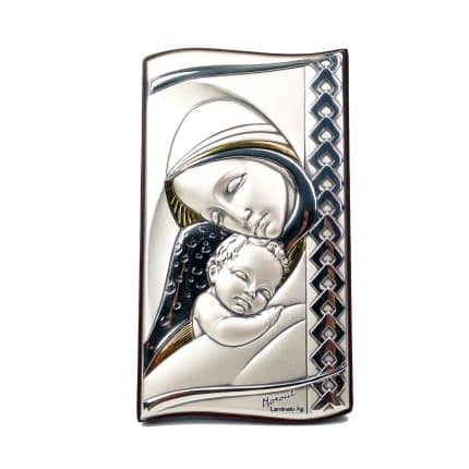 银浮雕摆台-圣母抱耶稣-银金色-11x6cm