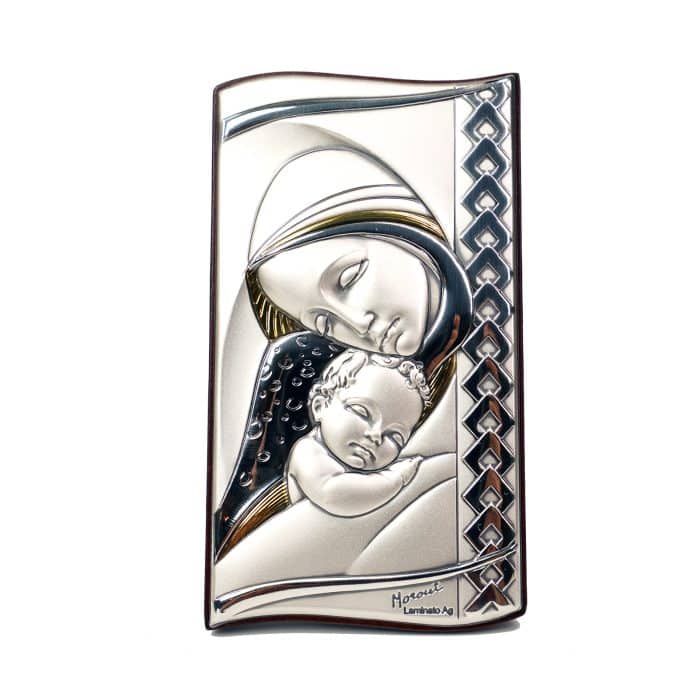 银浮雕摆台-圣母抱耶稣-银金色-11x6cm Catholic religious art