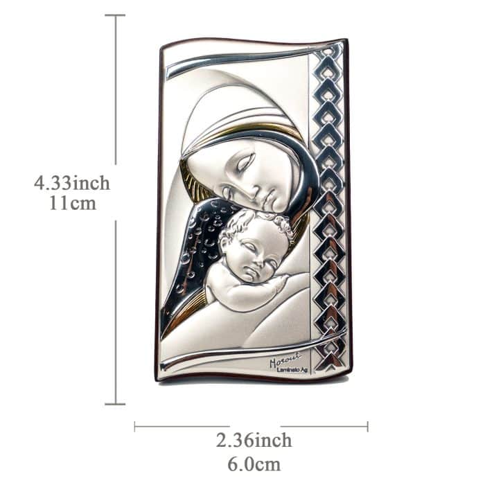 银浮雕摆台-圣母抱耶稣-银金色-11x6cm Catholic religious art