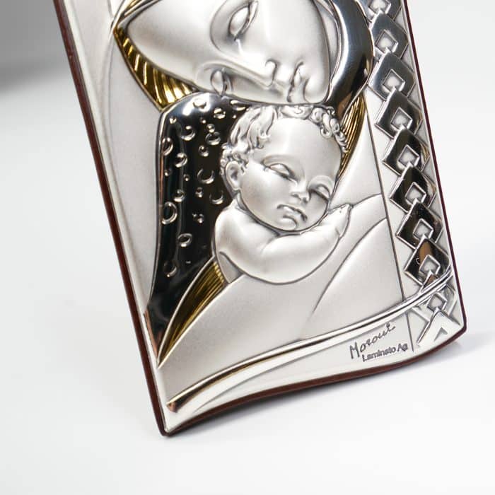 银浮雕摆台-圣母抱耶稣-银金色-11x6cm Catholic religious art