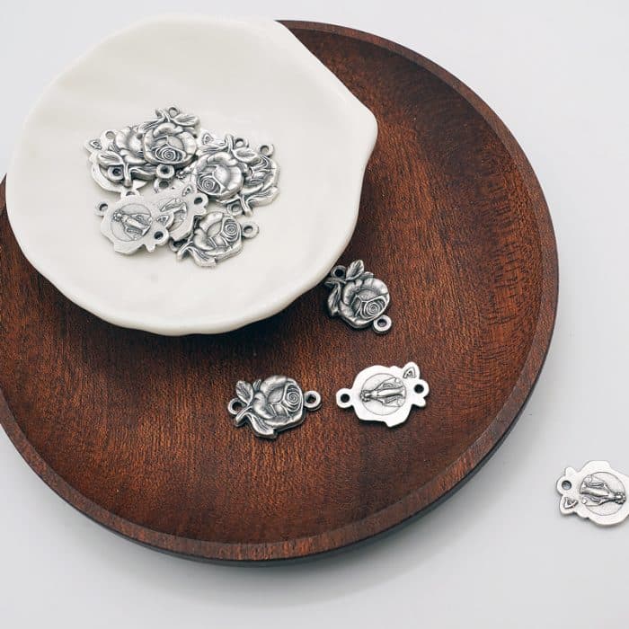 DIY双通-玫瑰花天主经-无染原罪圣母-1.4cm Catholic religious art