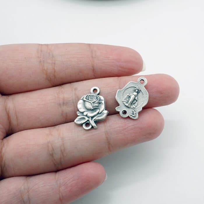 DIY双通-玫瑰花天主经-无染原罪圣母-1.4cm Catholic religious art