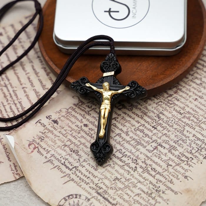 项链十字架-巴洛克式-黑檀木黄铜-7.5cm-礼盒装-绳子可调节至60cm Catholic religious art