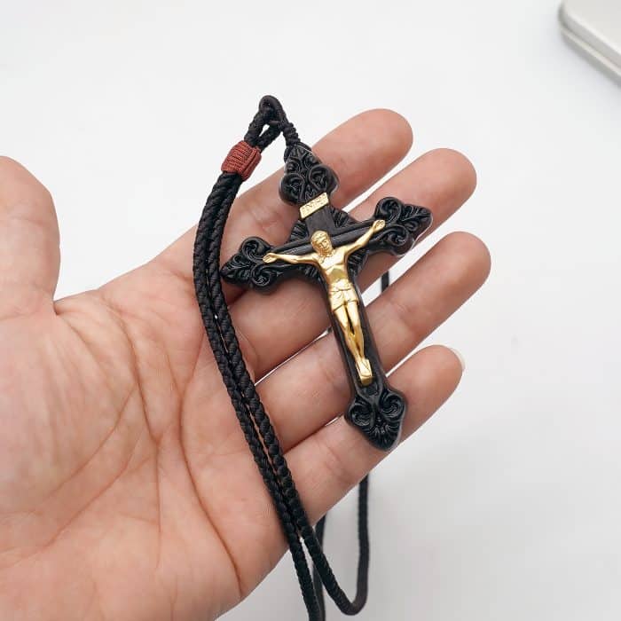 项链十字架-巴洛克式-黑檀木黄铜-7.5cm-礼盒装-绳子可调节至60cm Catholic religious art