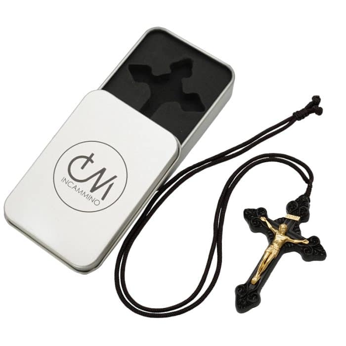 项链十字架-巴洛克式-黑檀木黄铜-7.5cm-礼盒装-绳子可调节至60cm Catholic religious art