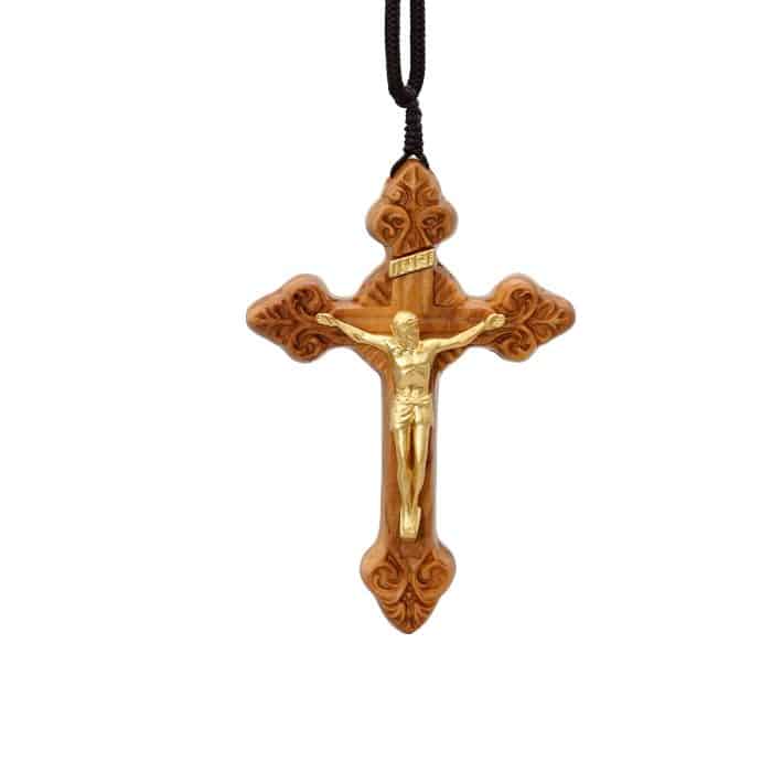 项链十字架-巴洛克式-橄榄木黄铜-7.5cm-礼盒装-绳子可调节至60cm Catholic religious art