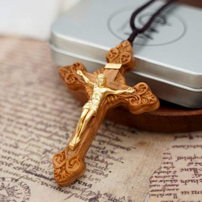 项链十字架-巴洛克式-橄榄木黄铜-7.5cm-礼盒装-绳子可调节至60cm Catholic religious art