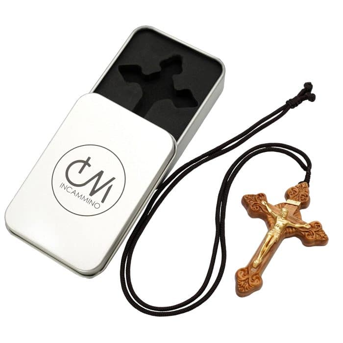 项链十字架-巴洛克式-橄榄木黄铜-7.5cm-礼盒装-绳子可调节至60cm Catholic religious art