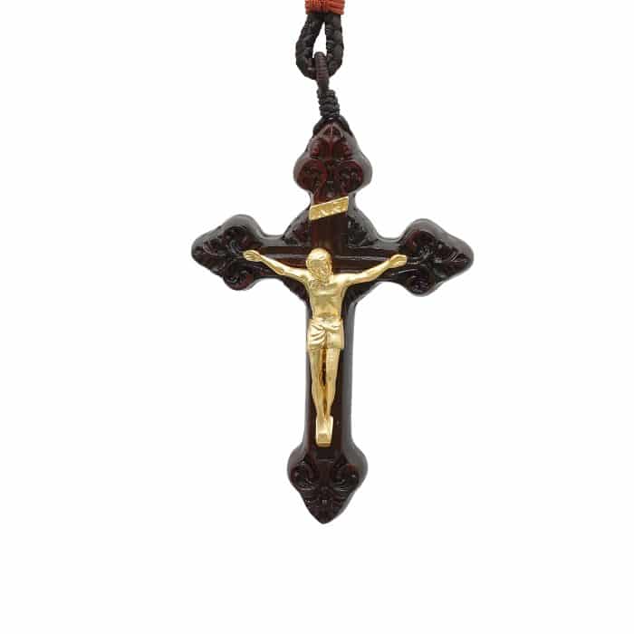 项链十字架-巴洛克式-紫檀木黄铜-7.5cm-礼盒装-绳子可调节至60cm Catholic religious art