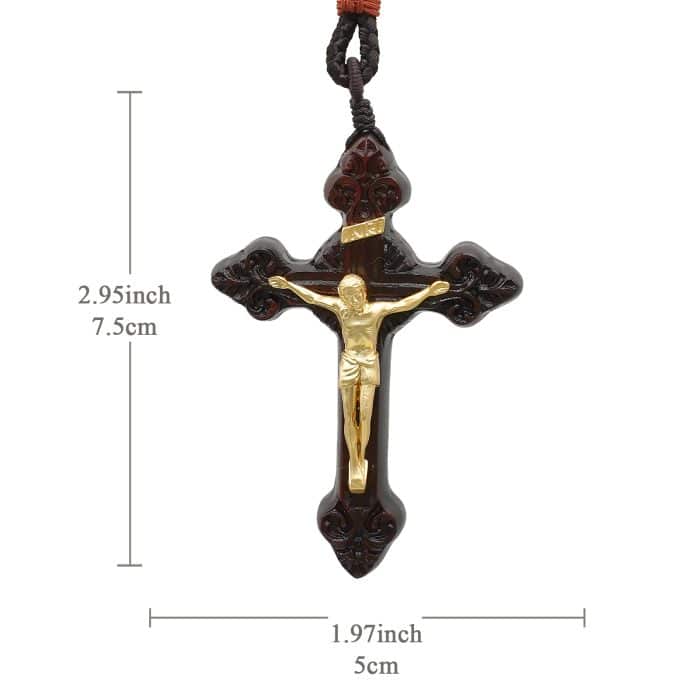 项链十字架-巴洛克式-紫檀木黄铜-7.5cm-礼盒装-绳子可调节至60cm Catholic religious art