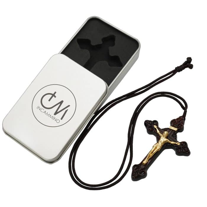 项链十字架-巴洛克式-紫檀木黄铜-7.5cm-礼盒装-绳子可调节至60cm Catholic religious art