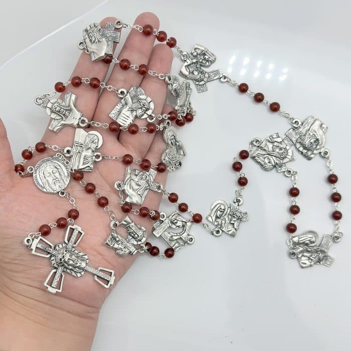 苦路念珠-红玛瑙6MM链式 Catholic religious art