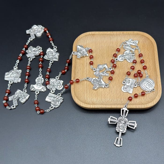 苦路念珠-红玛瑙6MM链式 Catholic religious art