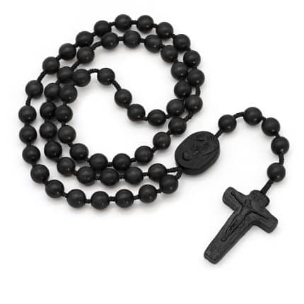 玫瑰念珠-黑檀木-圣母抱耶稣-手工绳编-8/10mm