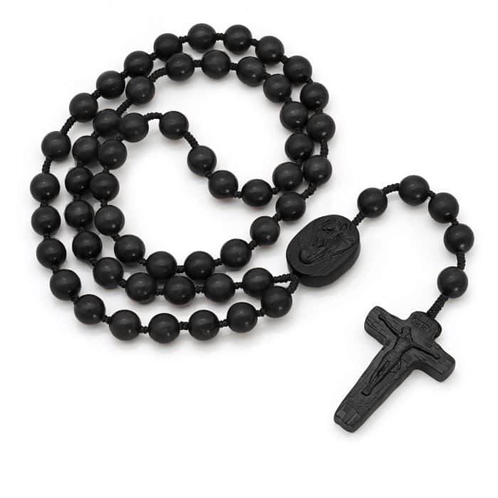 玫瑰念珠-黑檀木-圣母抱耶稣-手工绳编-8/10mm Catholic religious art