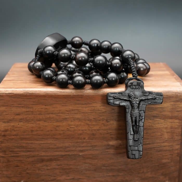 玫瑰念珠-黑檀木-圣母抱耶稣-手工绳编-8/10mm Catholic religious art