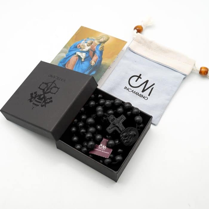 玫瑰念珠-黑檀木-圣母抱耶稣-手工绳编-8/10mm Catholic religious art