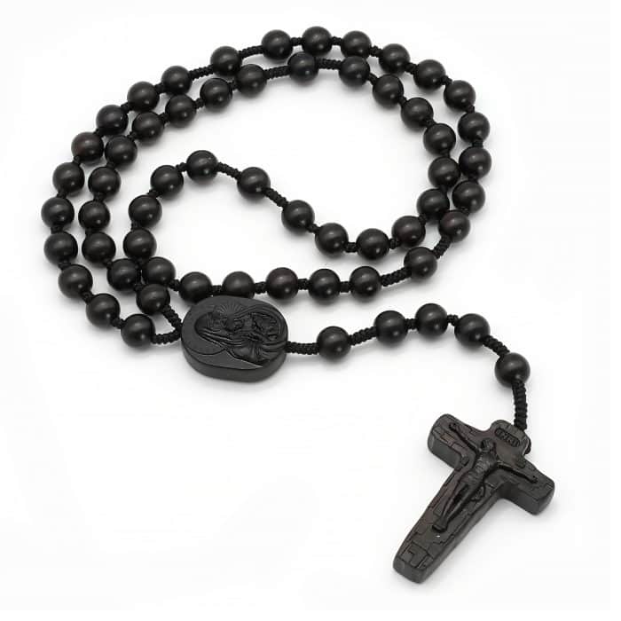 玫瑰念珠-黑檀木-圣母抱耶稣-手工绳编-8/10mm Catholic religious art