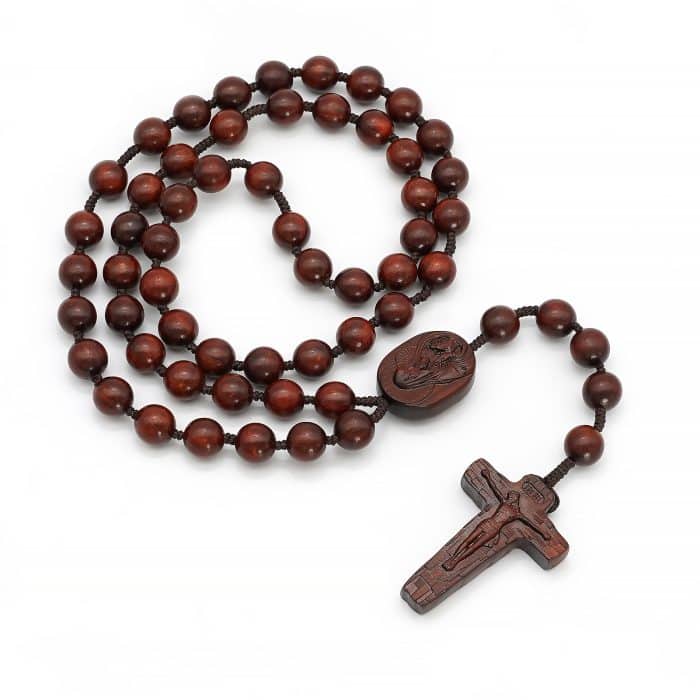 玫瑰念珠-圣母抱耶稣-绳编小叶紫檀-8/10mm（送念珠包） Catholic religious art