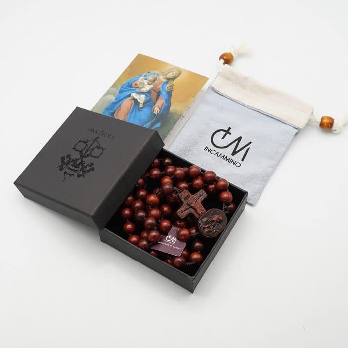 玫瑰念珠-圣母抱耶稣-绳编小叶紫檀-8/10mm（送念珠包） Catholic religious art