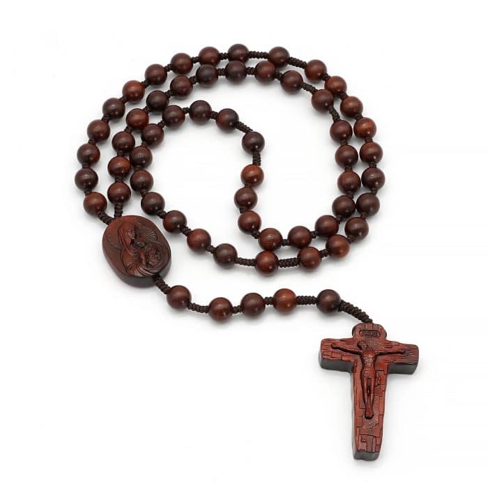 玫瑰念珠-圣母抱耶稣-绳编小叶紫檀-8/10mm（送念珠包） Catholic religious art