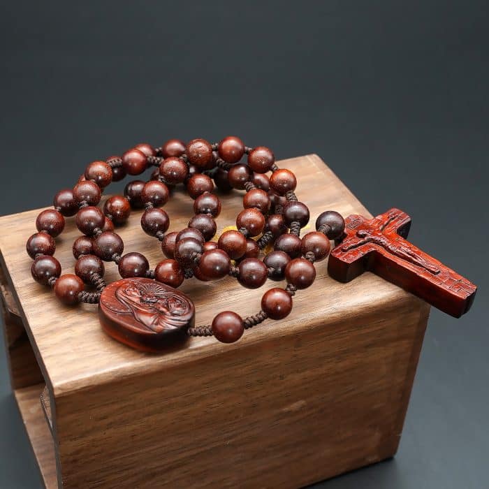 玫瑰念珠-圣母抱耶稣-绳编小叶紫檀-8/10mm（送念珠包） Catholic religious art