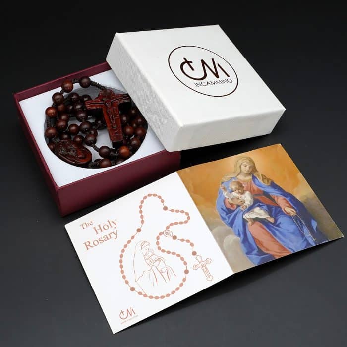 玫瑰念珠-圣母抱耶稣-绳编小叶紫檀-8/10mm（送念珠包） Catholic religious art