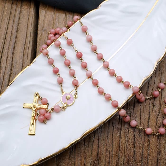 玫瑰念珠-红纹玉髓-圣体-6mm Catholic religious art