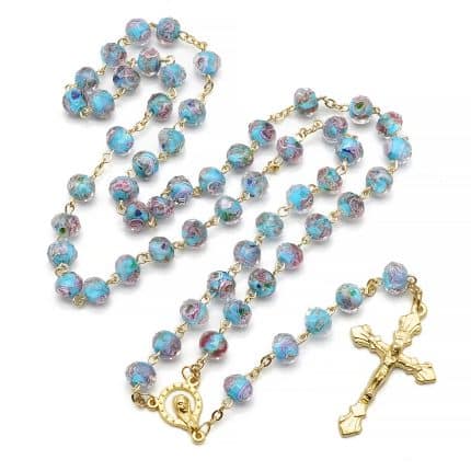 玫瑰念珠-天蓝色琉璃内花原创-8mm珠