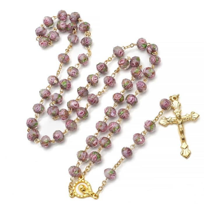 玫瑰念珠-灰色琉璃内花原创-8mm珠 Catholic religious art