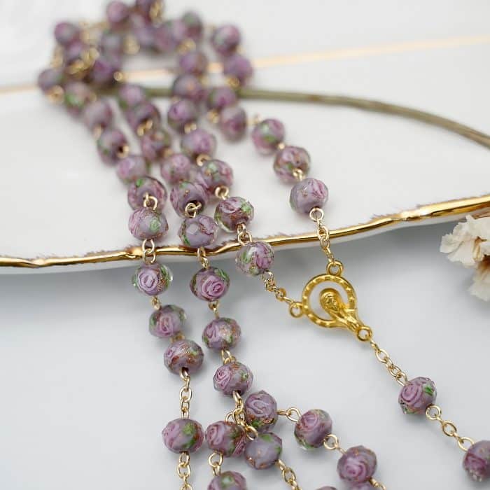 玫瑰念珠-灰色琉璃内花原创-8mm珠 Catholic religious art