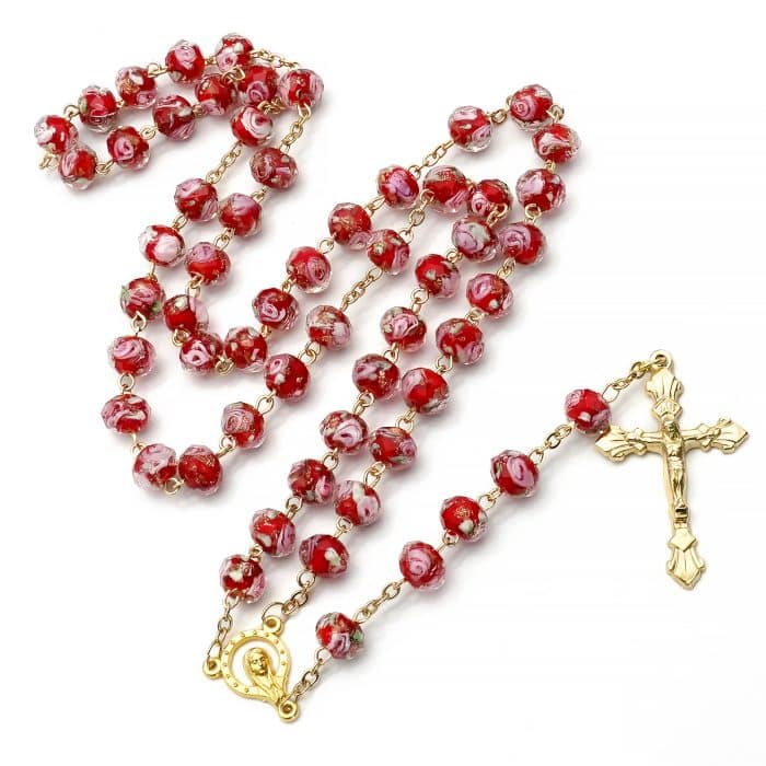 玫瑰念珠-红色琉璃内花原创-8mm珠 Catholic religious art