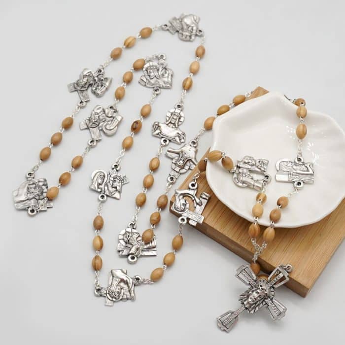 苦路念珠-橄榄木6X9MM橄榄木链式 Catholic religious art