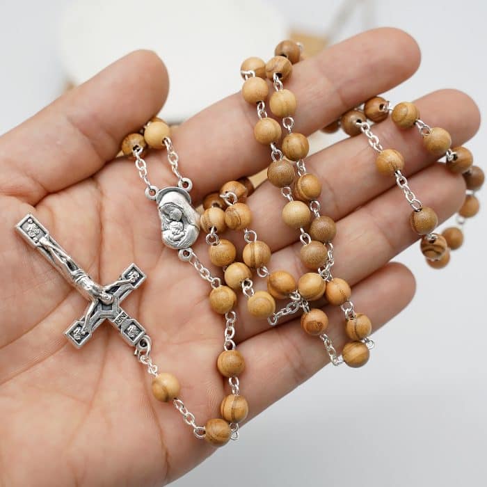 玫瑰念珠-链式橄榄木-锌合金配件-6/7mm Catholic religious art