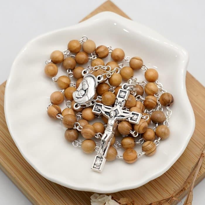 玫瑰念珠-链式橄榄木-锌合金配件-6/7mm Catholic religious art