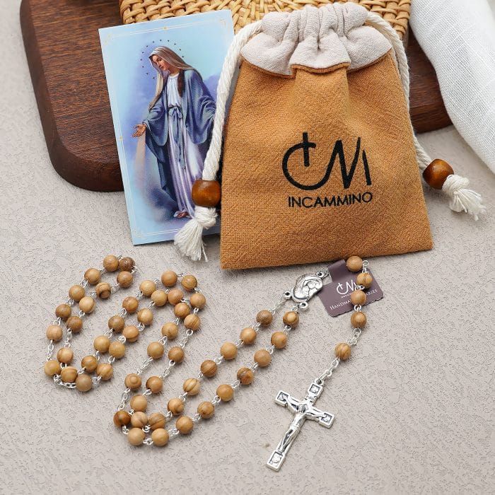 玫瑰念珠-链式橄榄木-锌合金配件-6/7mm Catholic religious art