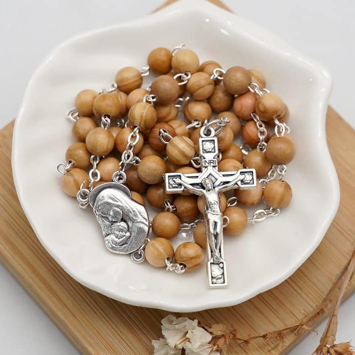 玫瑰念珠-链式橄榄木-锌合金配件-6/7mm Catholic religious art