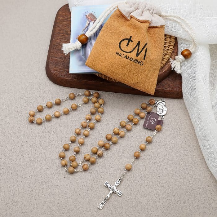 玫瑰念珠-链式橄榄木-锌合金配件-6/7mm Catholic religious art