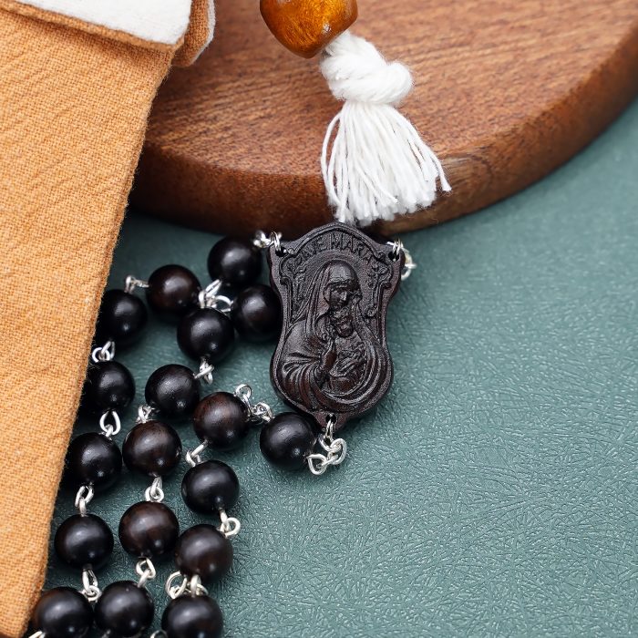 玫瑰念珠-黑檀木链式万福圣母-8mm珠（送小黄包） Catholic religious art