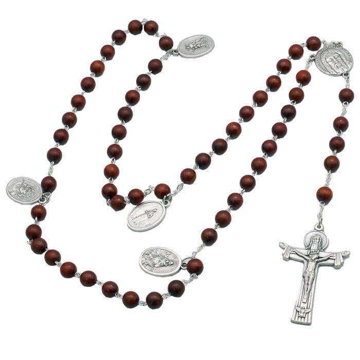 玫瑰念珠-圣三主题-紫檀8mm-带吊坠 Catholic religious art