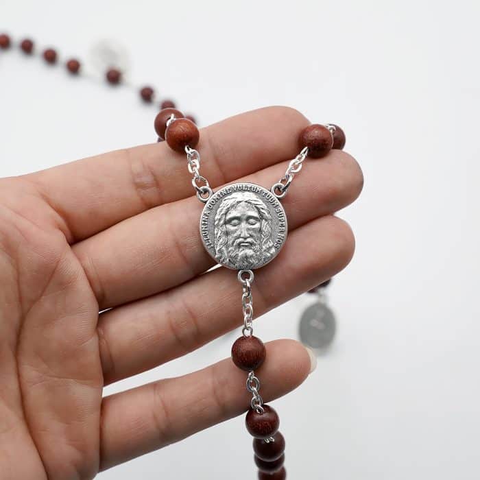 玫瑰念珠-圣三主题-紫檀8mm-带吊坠 Catholic religious art