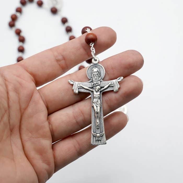 玫瑰念珠-圣三主题-紫檀8mm-带吊坠 Catholic religious art