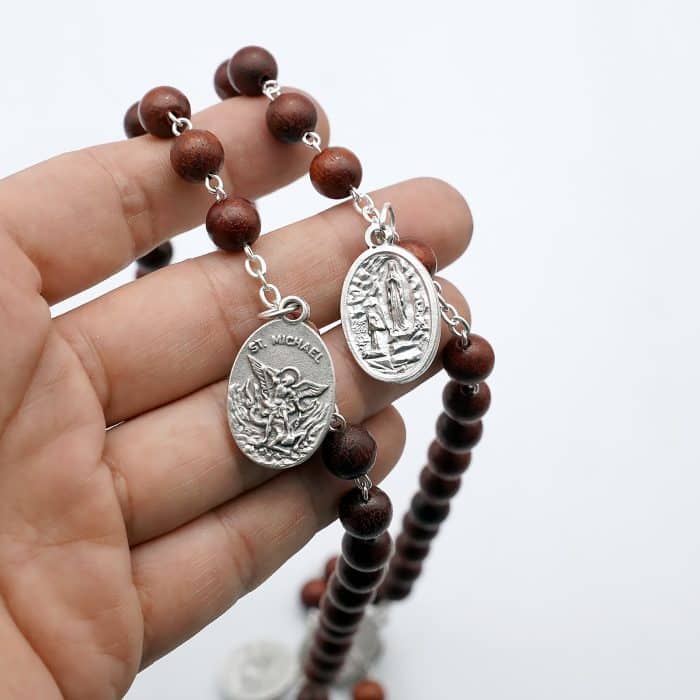 玫瑰念珠-圣三主题-紫檀8mm-带吊坠 Catholic religious art