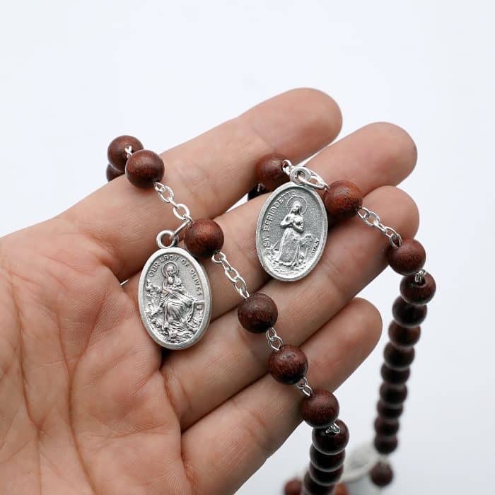 玫瑰念珠-圣三主题-紫檀8mm-带吊坠 Catholic religious art