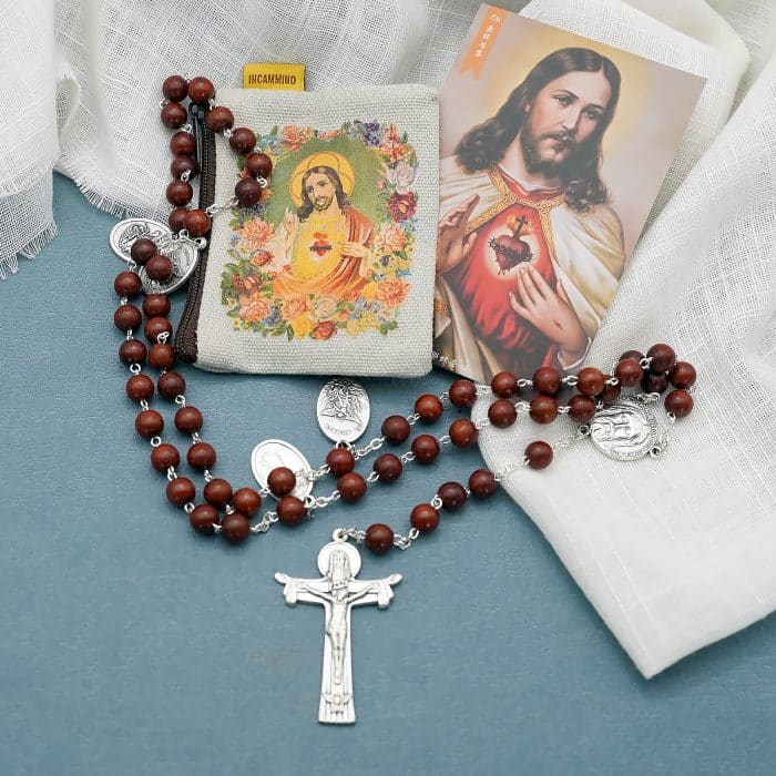 玫瑰念珠-圣三主题-紫檀8mm-带吊坠 Catholic religious art