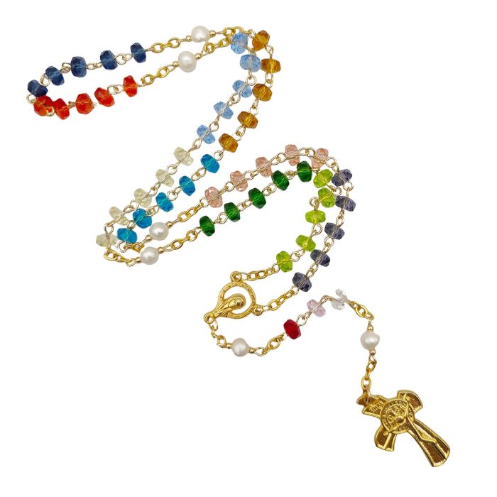 玫瑰念珠-七彩水晶珍珠-链式-0.7cm Catholic religious art