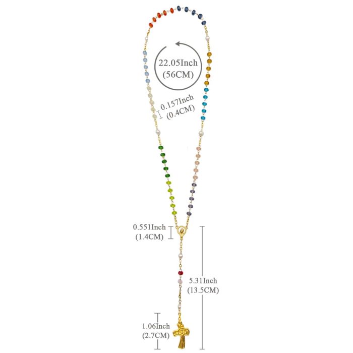玫瑰念珠-七彩水晶珍珠-链式-0.7cm Catholic religious art